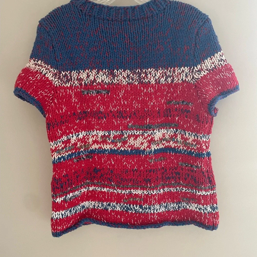 Tory Burch Mouline Short Sleeve Chunky Knit Sweater Coastal Nantucket Size S/P - Picture 2 of 3